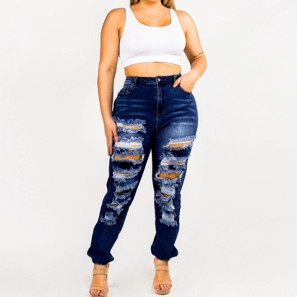 #125 🛑1X,2X,3X✨️ PLUS SIZE ✨️Distressed Denim JOGGERS Jeans - Picture 2 of 6
